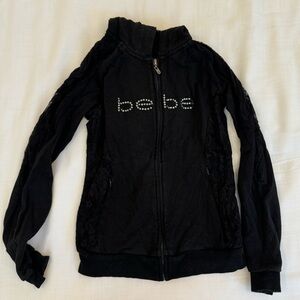 bebe Vintage Y2K Zip Up Jacket With Lace Detailing + Rhinetstones